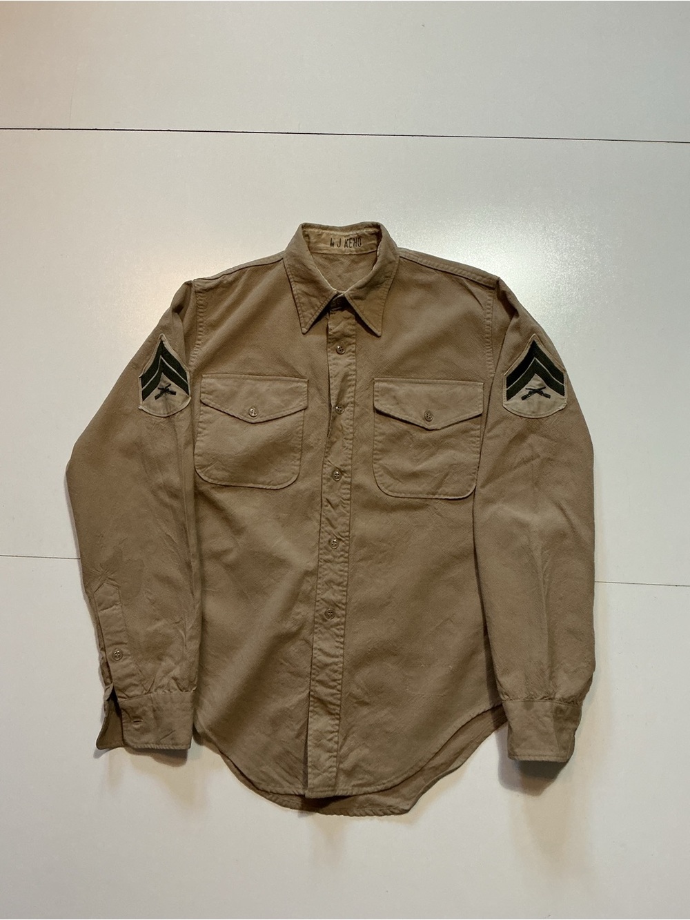 Vintage 50s 60s USMC Marine Corporal
E-4 Rank Service Officers Button Shirt